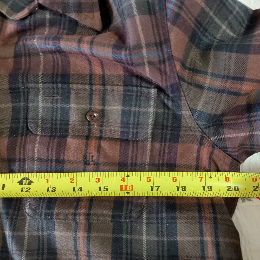 Lauren Ralph Lauren Women's M Plaid Flannel Button-up Shirt Brown 100% Cotton - Picture 7 of 8